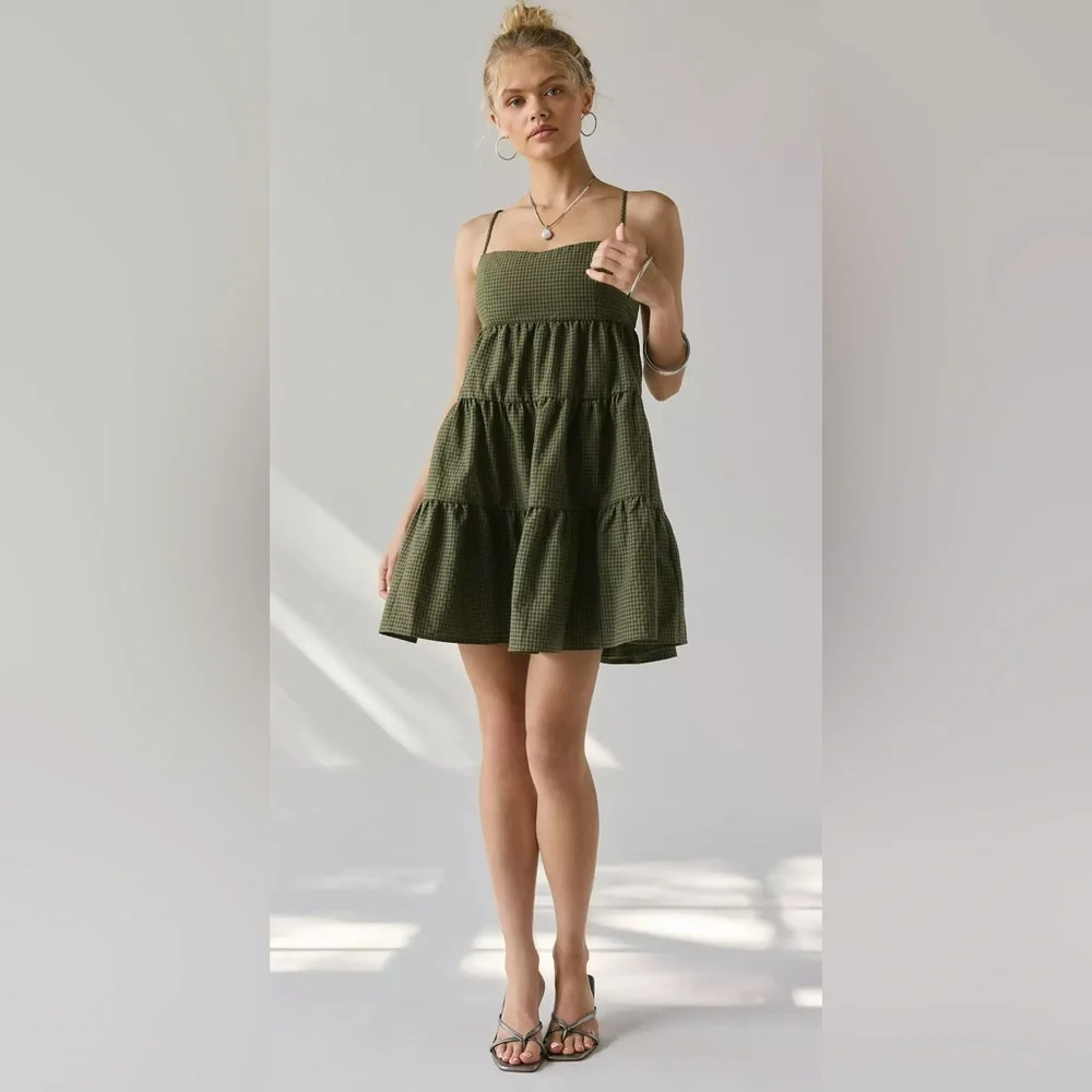 Urban Outfitters Kimchi Blue Zosia Tiered Babydoll Mini Dress, Green, Size S - Picture 2 of 8